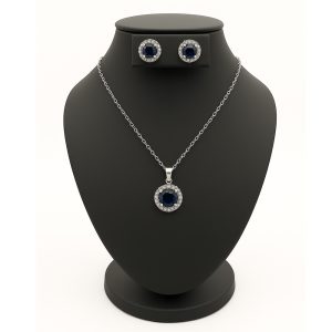 Set collar y aretes circular zirconia Azul