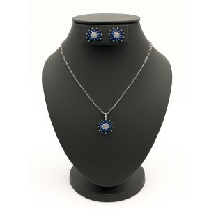 Set collar y aretes flor con zirconia azul