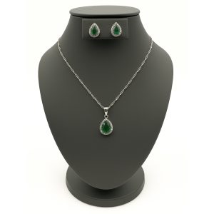 Set collar y aretes de gota zirconia verde